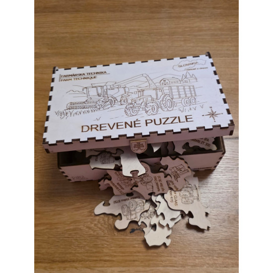 Farmárska technika - Drevené puzzle v krabičke