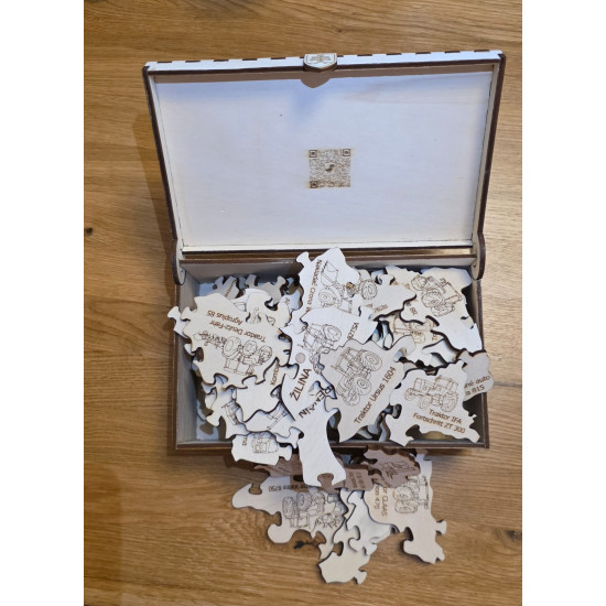 Farmárska technika - Drevené puzzle v krabičke
