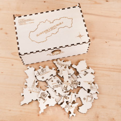 Drevené puzzle v krabičke - Okresy a okresné mestá